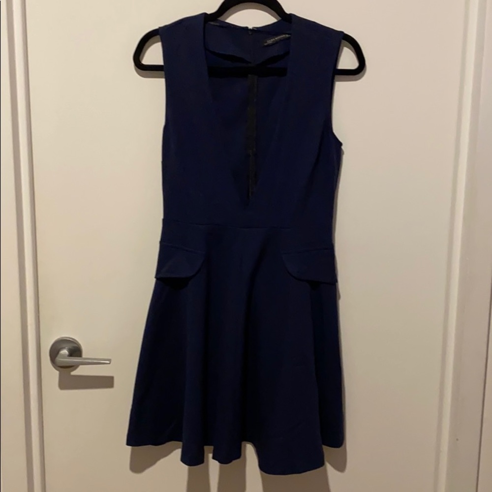 Navy Blue Deep V Dress